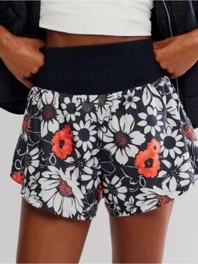 FP Movement by Free People Black & White Floral Shorts with Coral Accents